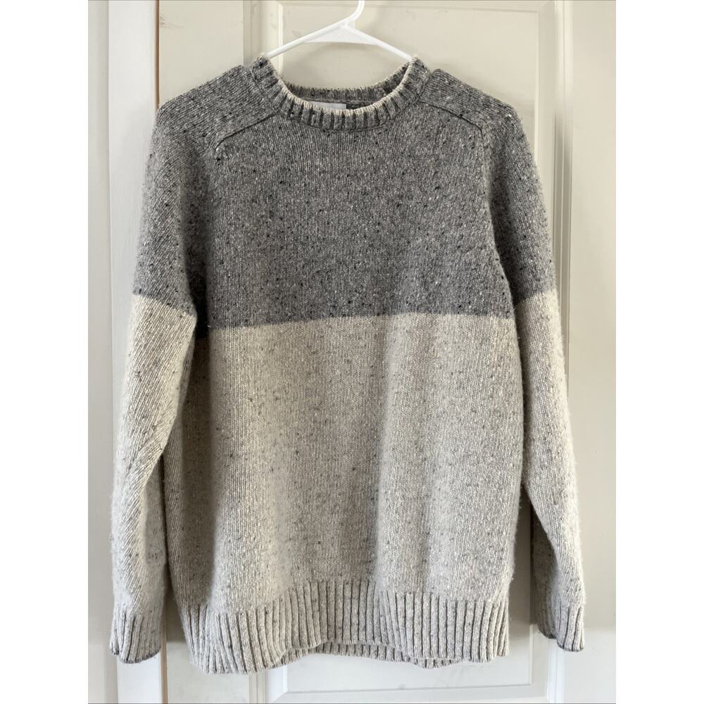Peter Millar Wool-Blend Color Block Long Sleeve Men's Sweater Grey Wheat XL